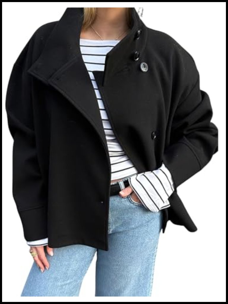 Wool Blend Crop Blazer Coat With Lapel Collar